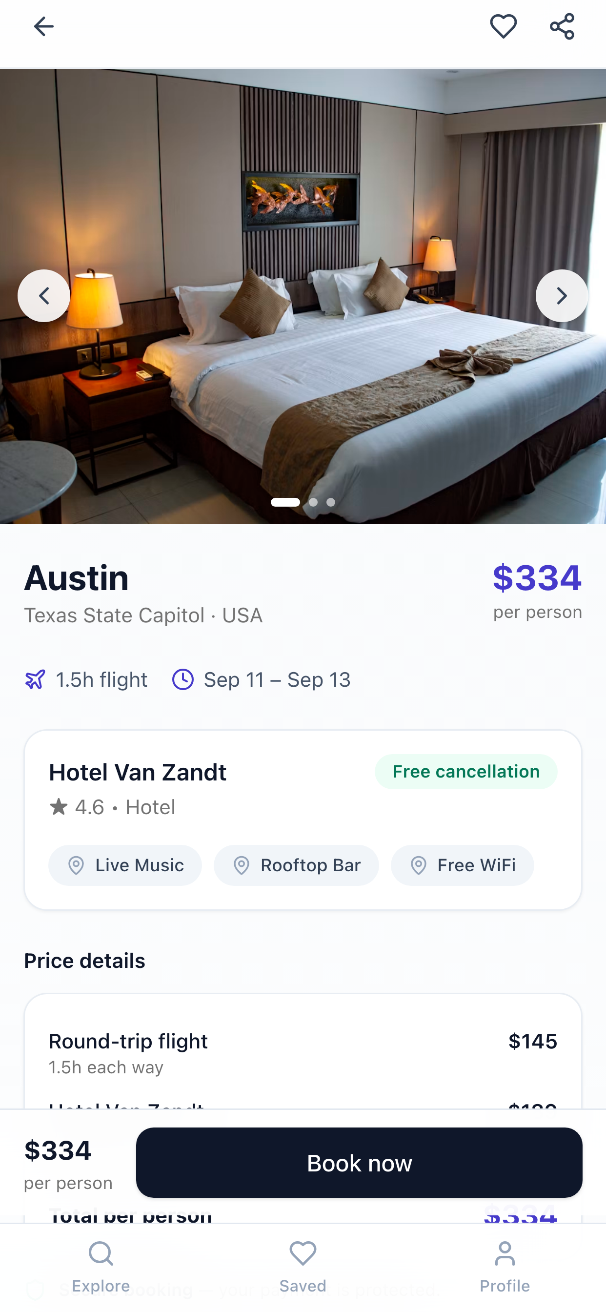 Weekndrr Austin trip details screen