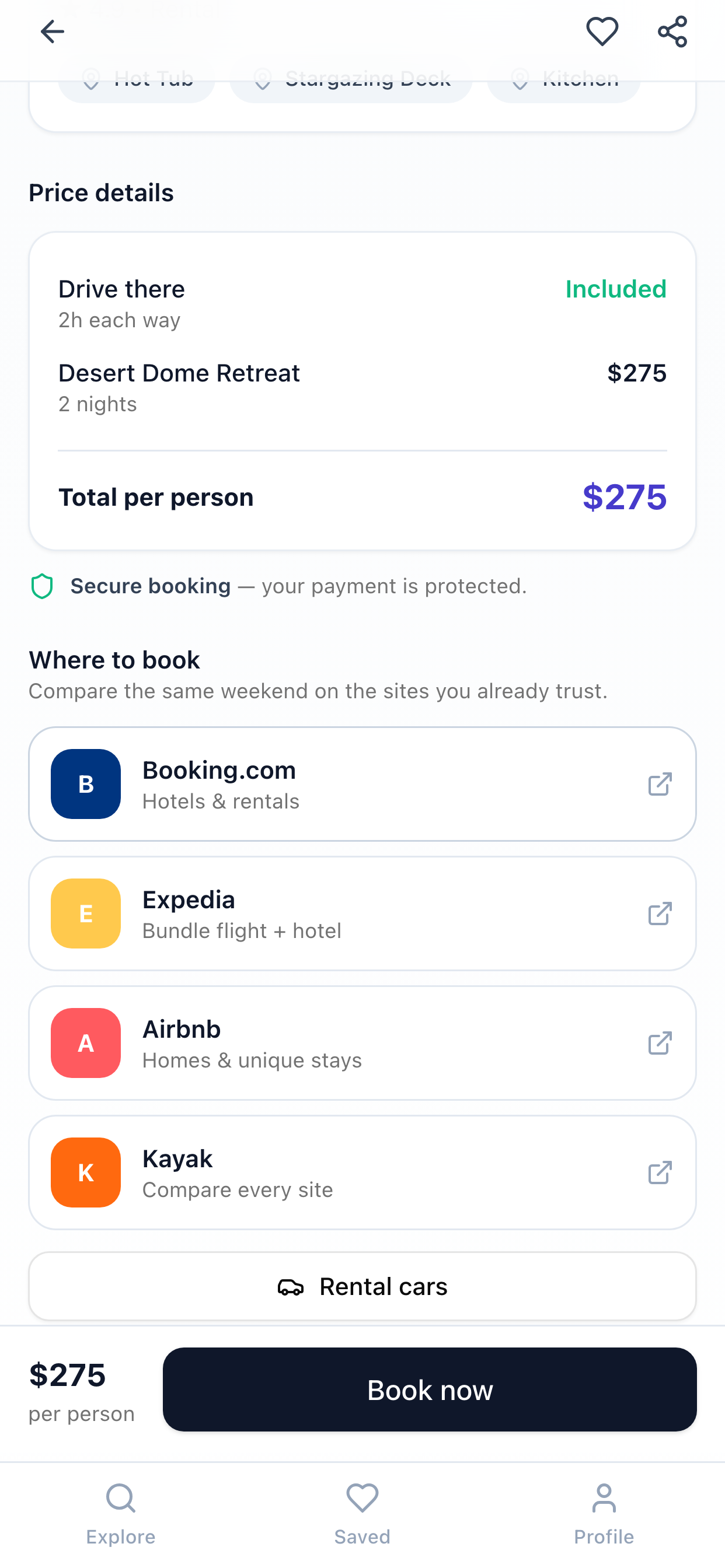 Trip booking screen