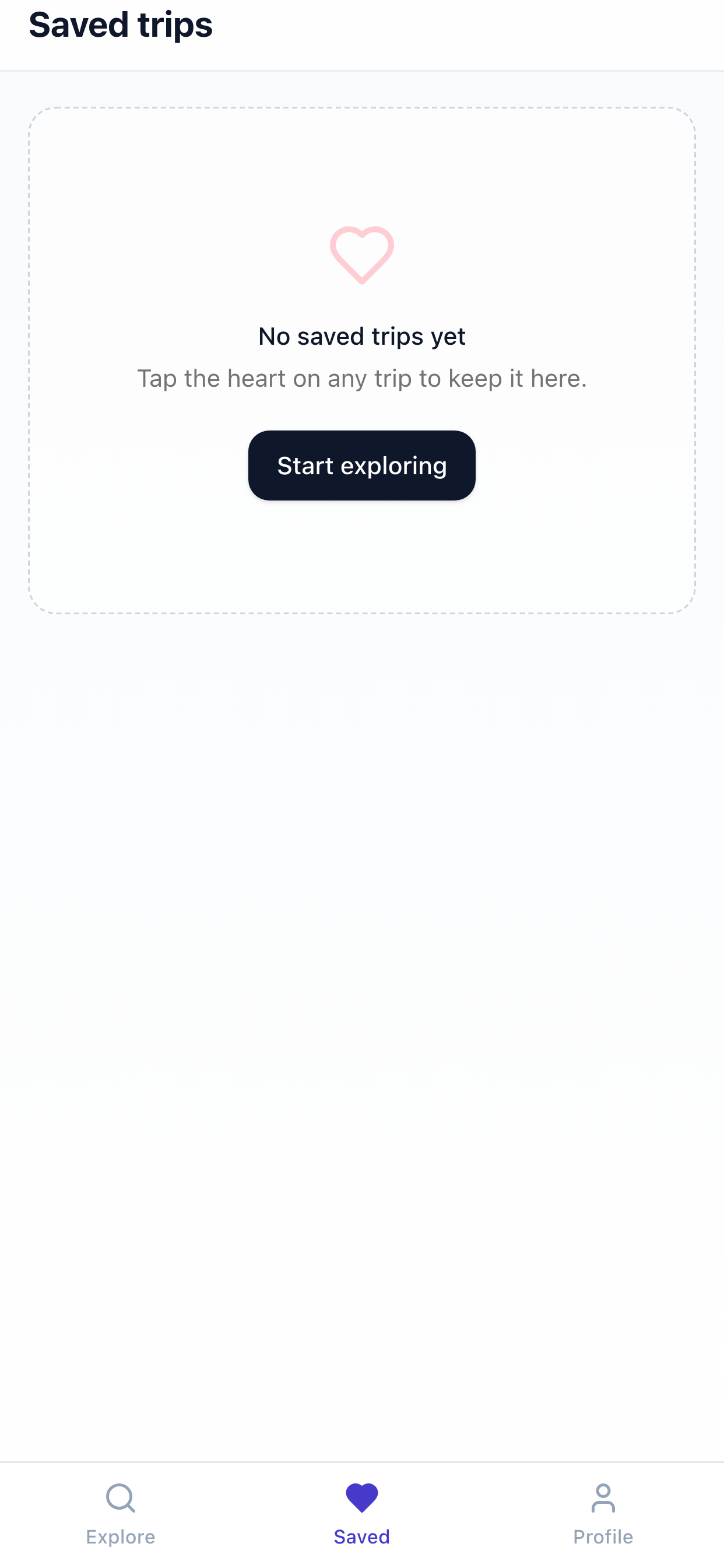 Saved trips screen